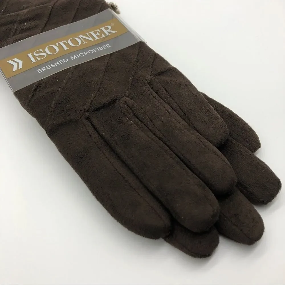 Isotoner Brushed‎ Microfiber Gloves Brown Womens Large NWT - Picture 2 of 8
